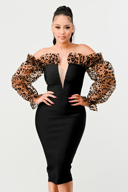 ATHINA NIGHT OUT ANIMAL PRINT SLEEVE BANDAGE DRESS