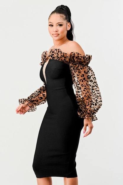 ATHINA NIGHT OUT ANIMAL PRINT SLEEVE BANDAGE DRESS