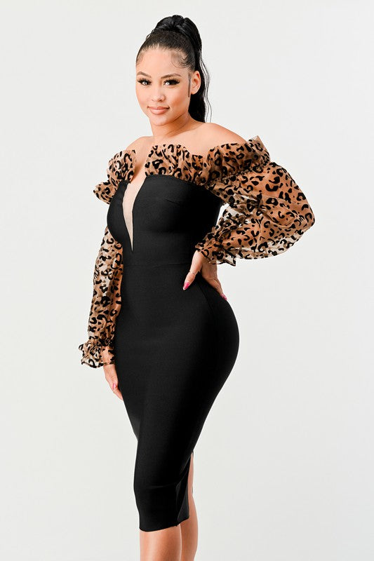 ATHINA NIGHT OUT ANIMAL PRINT SLEEVE BANDAGE DRESS