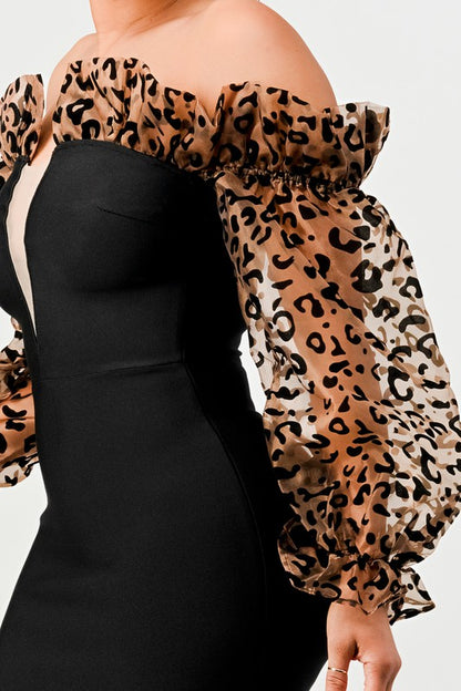 ATHINA NIGHT OUT ANIMAL PRINT SLEEVE BANDAGE DRESS