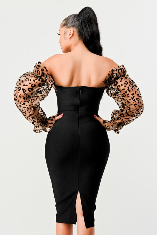 ATHINA NIGHT OUT ANIMAL PRINT SLEEVE BANDAGE DRESS