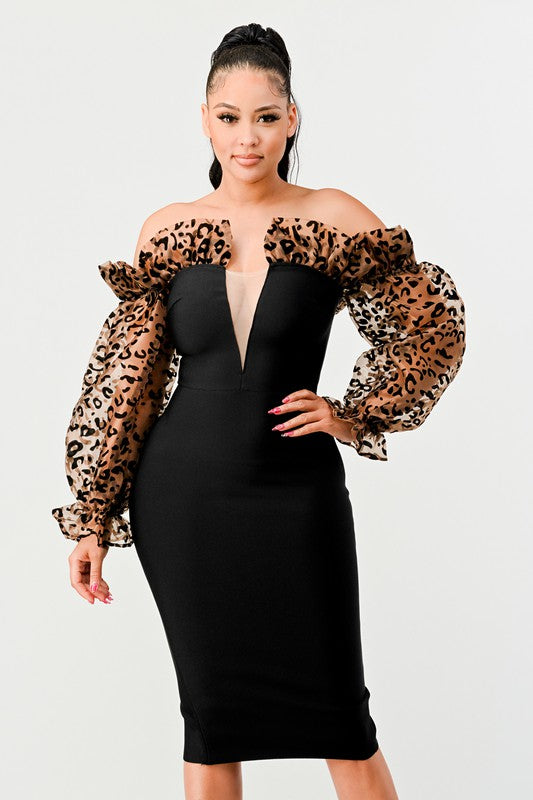 ATHINA NIGHT OUT ANIMAL PRINT SLEEVE BANDAGE DRESS