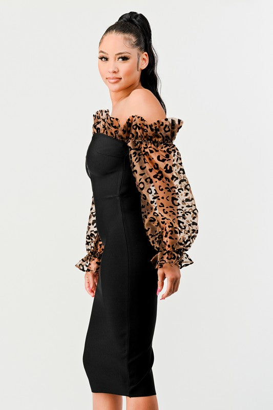 ATHINA NIGHT OUT ANIMAL PRINT SLEEVE BANDAGE DRESS