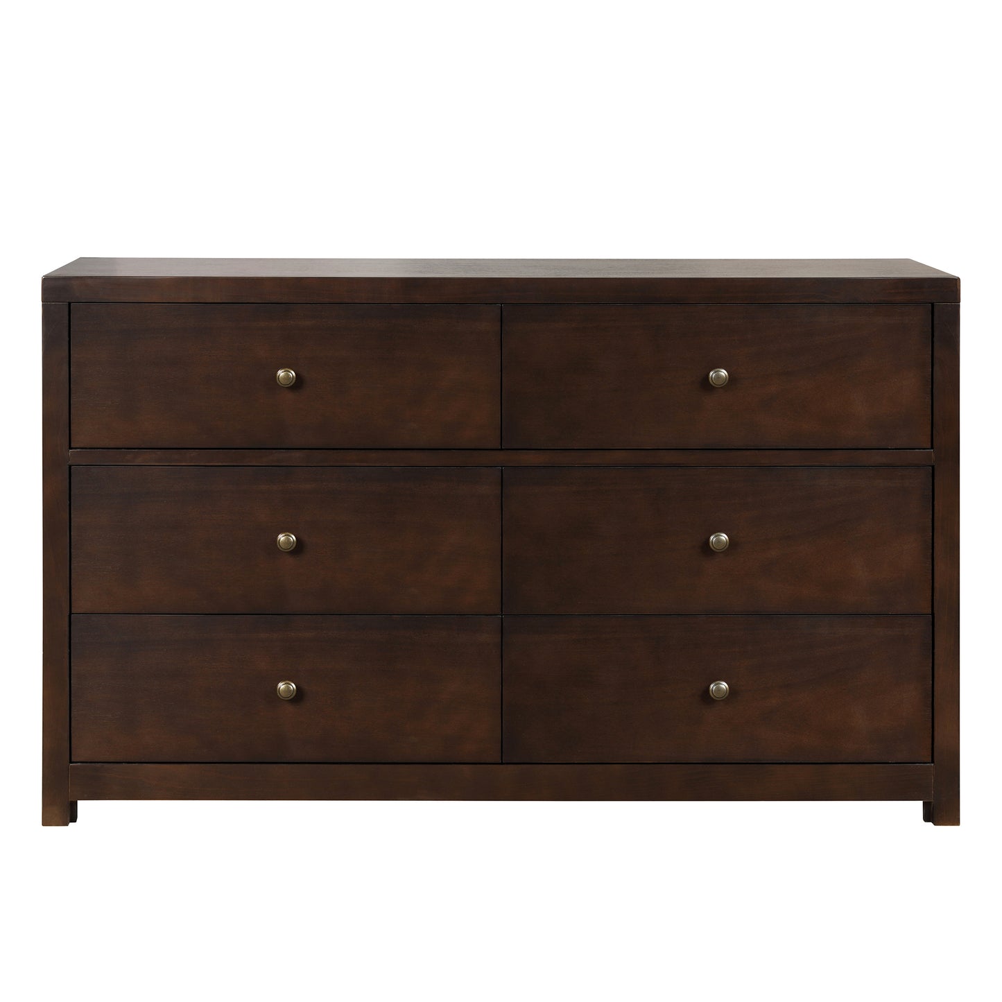 Vintage Aesthetic Solid Wood 6 Drawer Double Dresser in Rich Brown (Dresser of Freely Configurable Bedroom Sets)