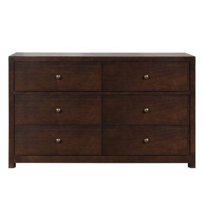 Vintage Aesthetic Solid Wood 6 Drawer Double Dresser in Rich Brown (Dresser of Freely Configurable Bedroom Sets)