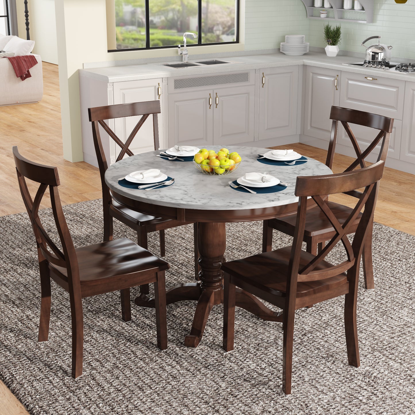 Orisfur. 5 Pieces Dining Table and Chairs Set for 4 Persons, Kitchen Room Solid Wood Table with 4 Chairs