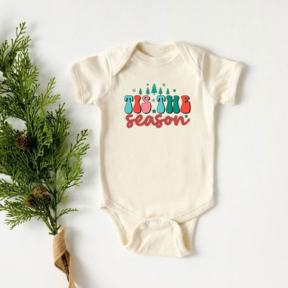 Retro Tis The Season Trees Baby Onesie