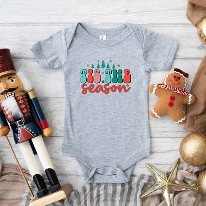 Retro Tis The Season Trees Baby Onesie