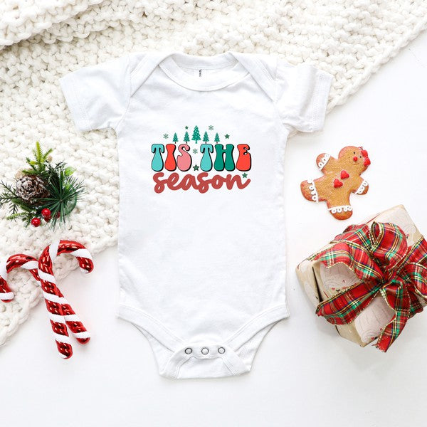 Retro Tis The Season Trees Baby Onesie