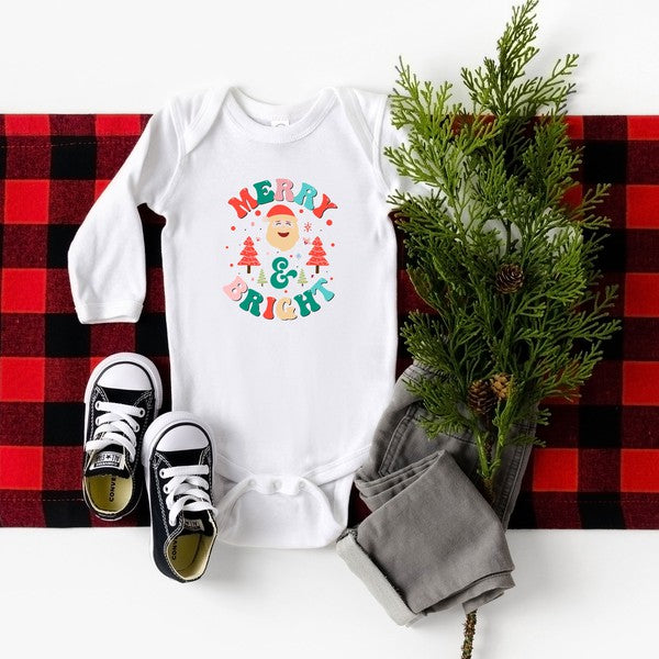 Retro Merry And Bright Santa Long Sleeve Onesie