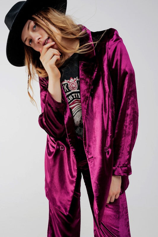 Purple velvet oversized blazer