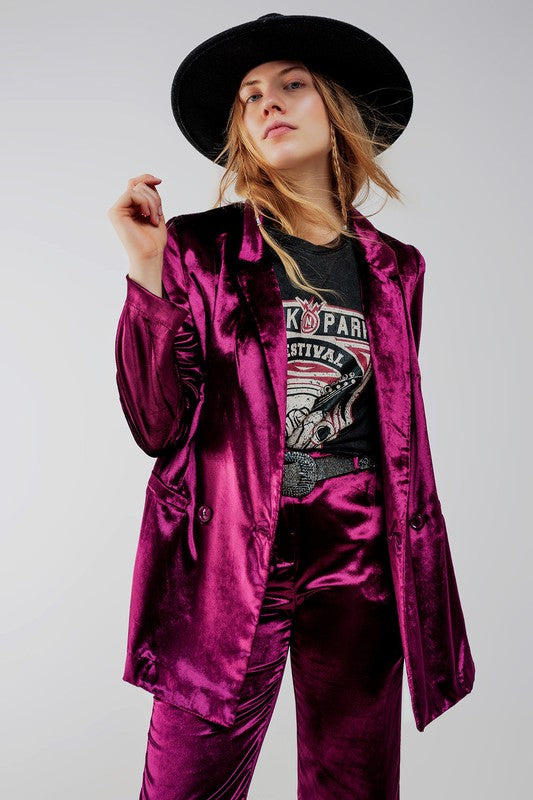 Purple velvet oversized blazer