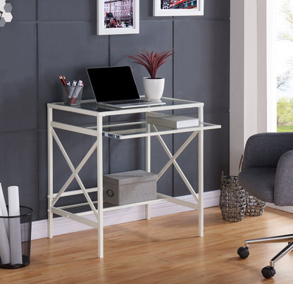 Elvan Metal/Glass Small-Space Desk - White