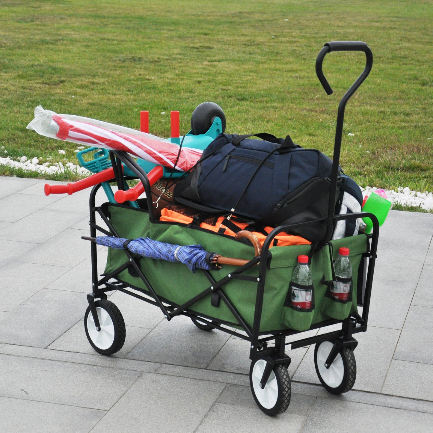 Folding Wagon Garden Shopping Beach Cart (Green)