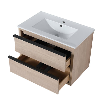 30" Bathroom Vanity with 2/3 Soft Close drawers,  White Ceramic Basin