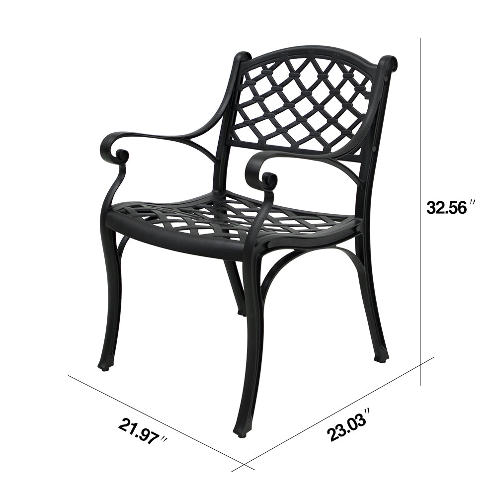 2 Piece Outdoor Dining Chairs, Cast Aluminum Chairs with Armrest, Patio Bistro Chair Set of 2 for Garden, Backyard (Lattice Design 2 Chairs)