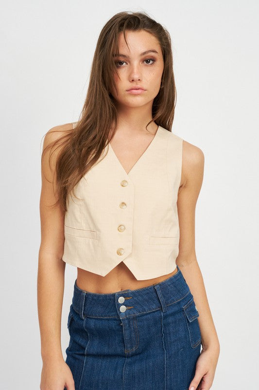 BUTTON UP CROPPED VEST
