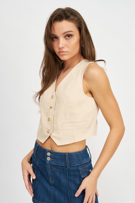BUTTON UP CROPPED VEST