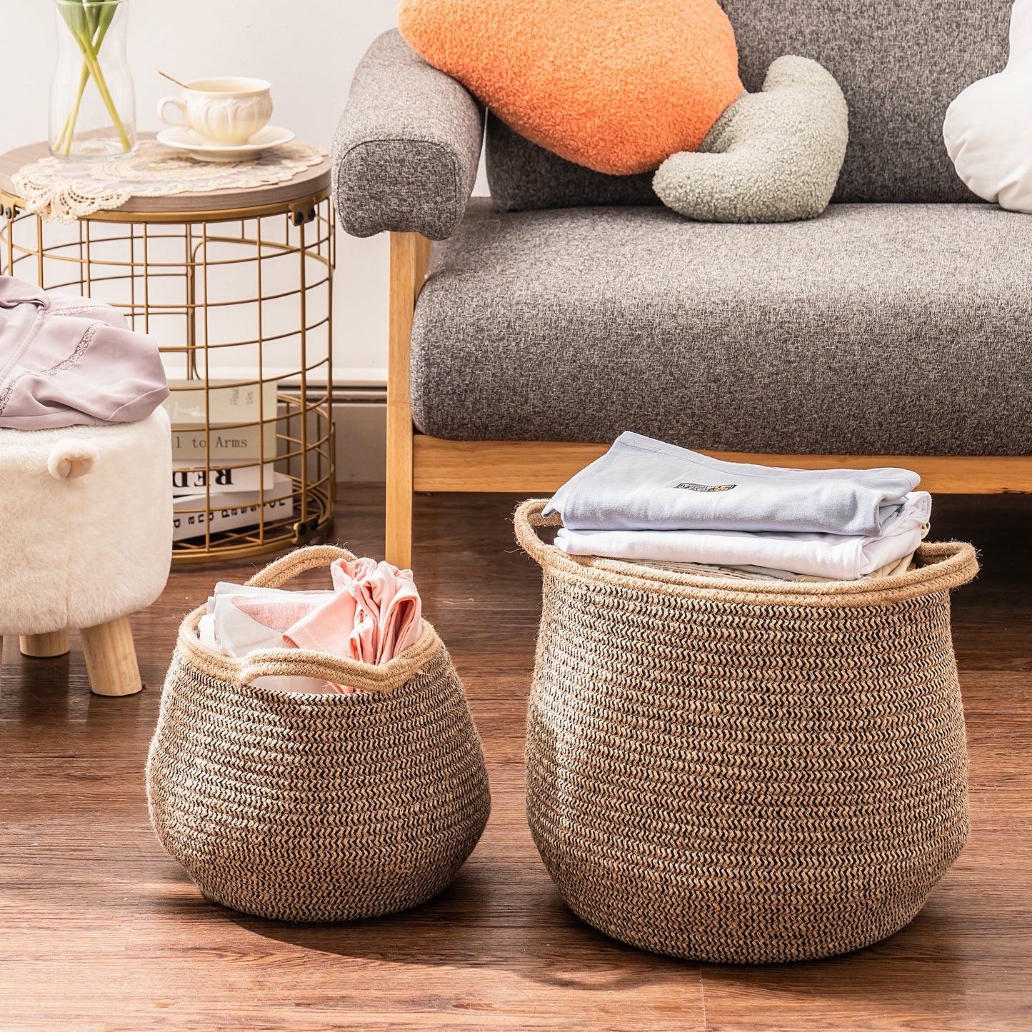 Cotton Linen Laundry Basket Set of 2 for Bathroom (10 Sets an order）