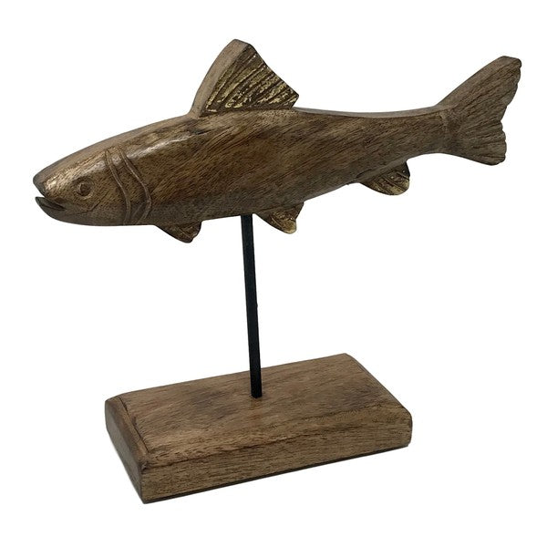 Timmy Trout Fish Carved Wood Figure on Stand