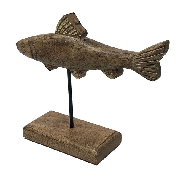 Timmy Trout Fish Carved Wood Figure on Stand