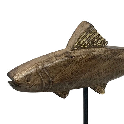 Timmy Trout Fish Carved Wood Figure on Stand