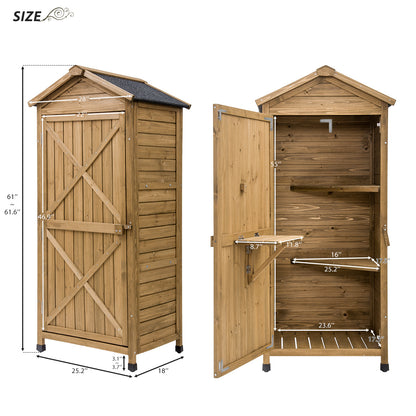 TOPMAX Outdoor Wooden Storage Sheds Fir Wood Lockers with Workstation,Natural