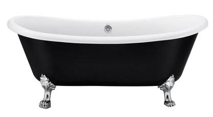 67" 100% Acrylic Freestanding Bathtub，Contemporary Soaking Tub，white inside black outside