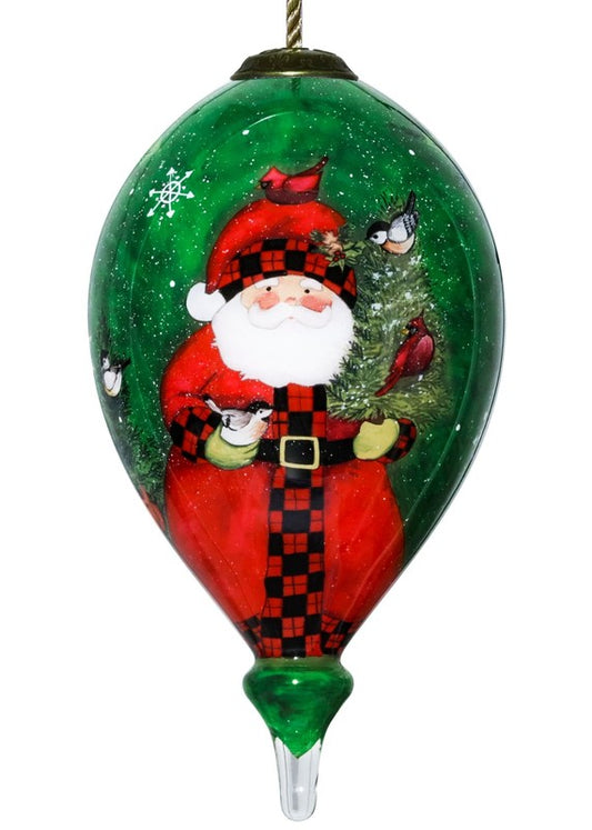 Woodland Plaid Santa Glass Hanging Ornament