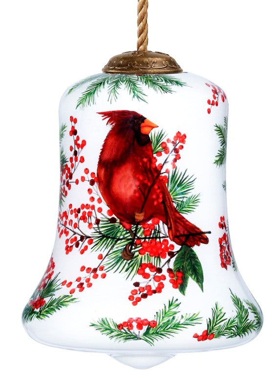 Winter Berries Cardinal Glass Hanging Ornament