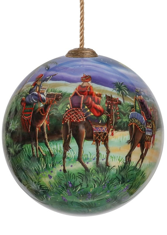 We Three Kings Hand Painted Glass Hanging Ornament