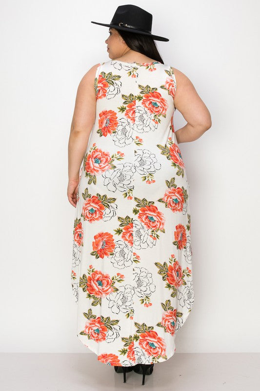 PLUS SIZE SLEEVELESS MAXI DRESS WITH POCKETS.