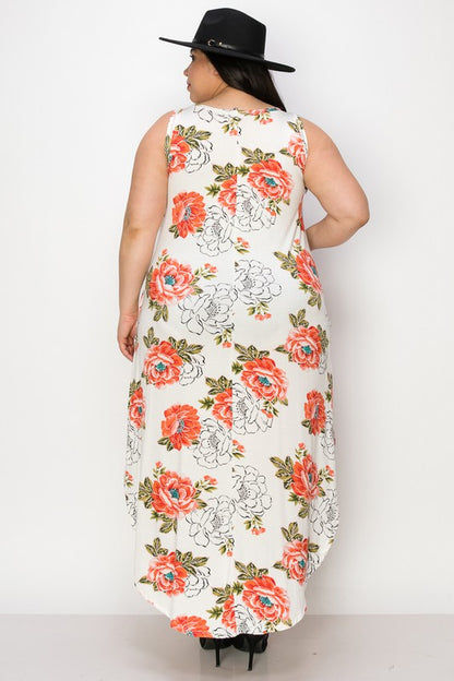 PLUS SIZE SLEEVELESS MAXI DRESS WITH POCKETS.