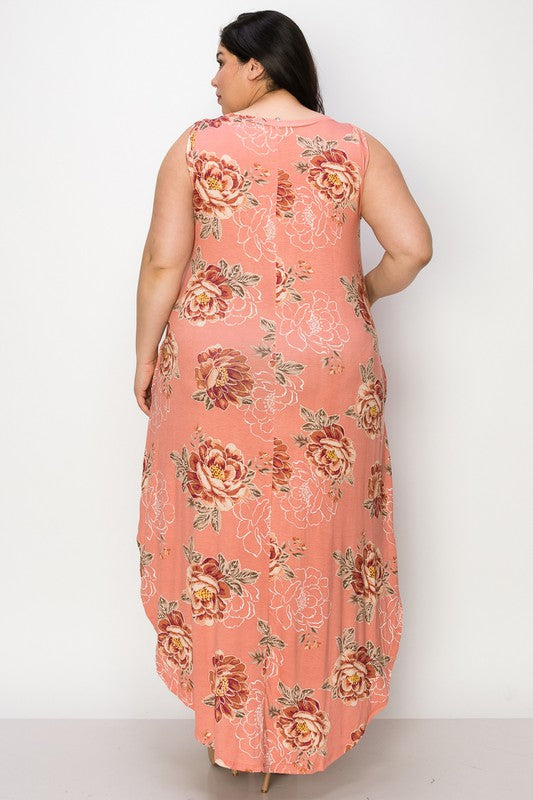 PLUS SIZE SLEEVELESS MAXI DRESS WITH POCKETS.