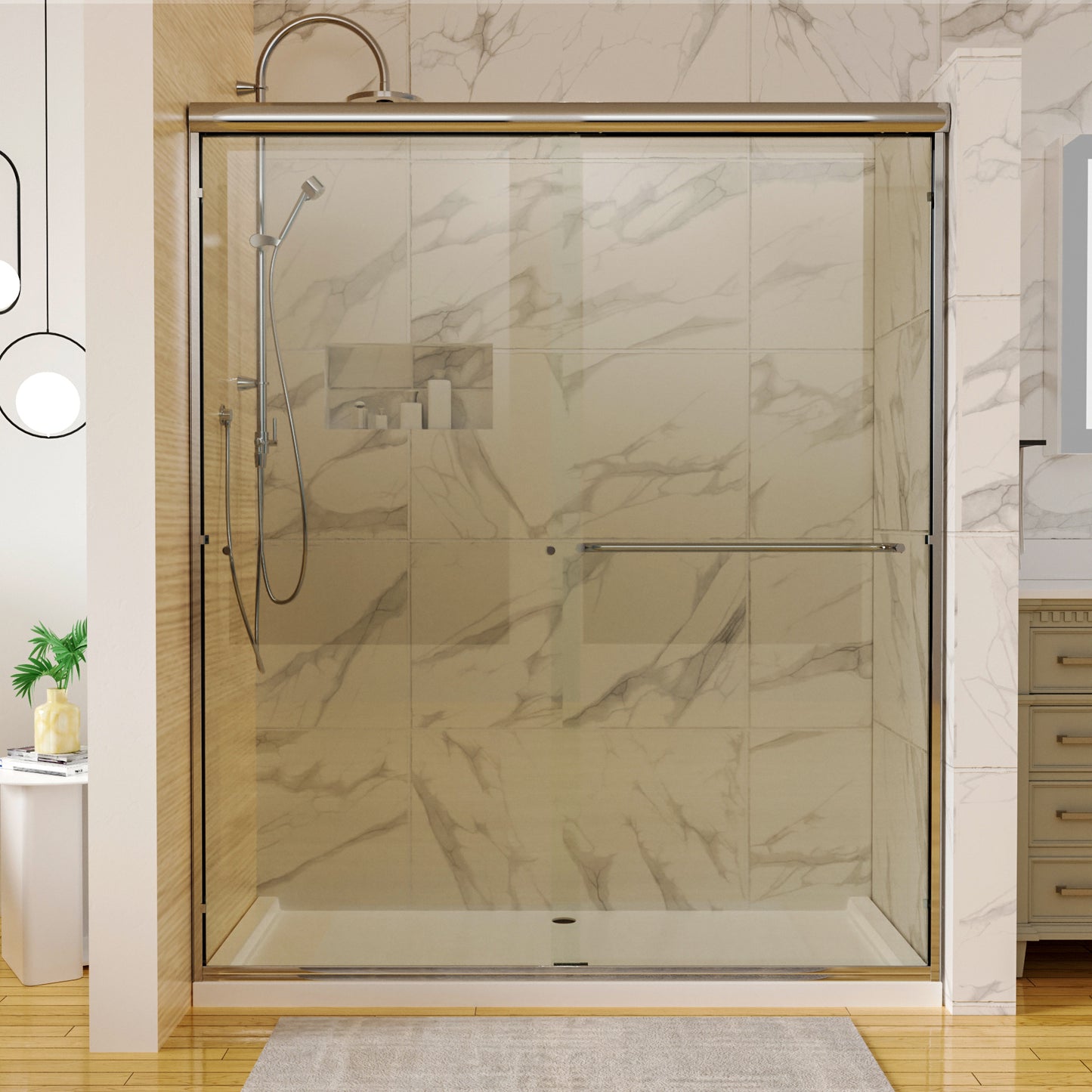 60 in. x 70 in. Traditional Sliding Shower Door in Chrome with Clear Glass