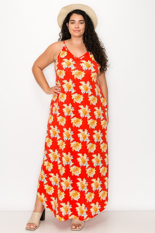 PLUS SIZE SLEEVELESS MAXI DRESS WITH POCKETS.