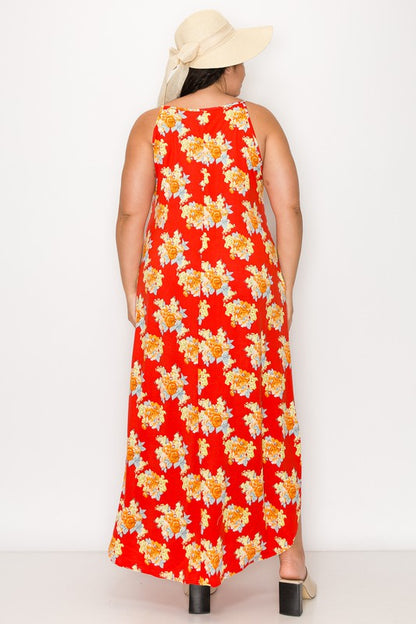 PLUS SIZE SLEEVELESS MAXI DRESS WITH POCKETS.