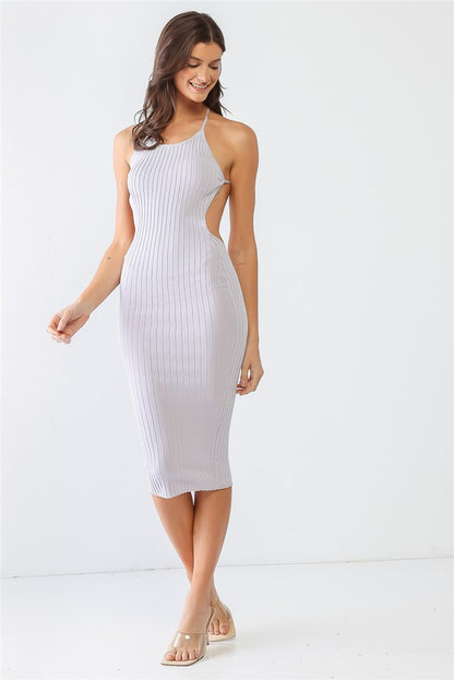 Ribbed Halter Neck Sleeveless Midi Dress