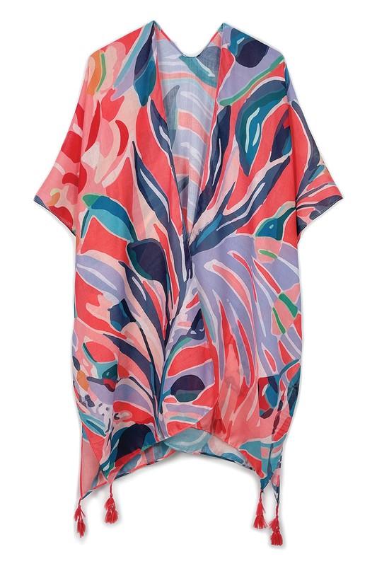 Tropical Floral Print Open Front Kimono