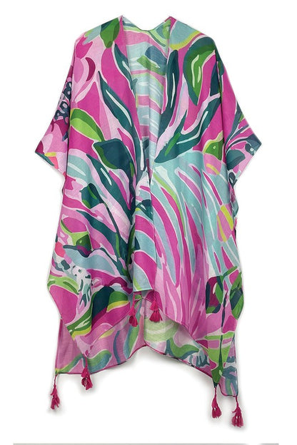 Tropical Floral Print Open Front Kimono