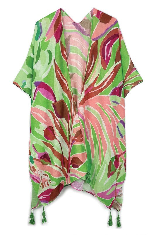 Tropical Floral Print Open Front Kimono