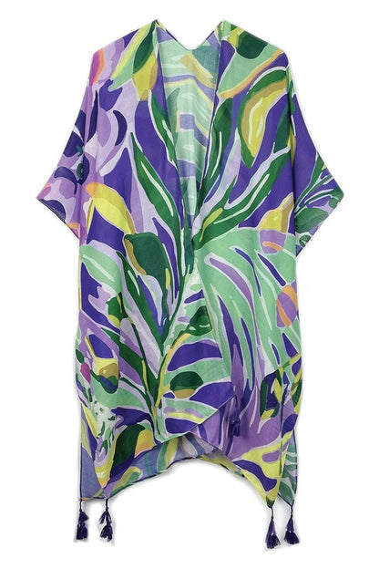 Tropical Floral Print Open Front Kimono