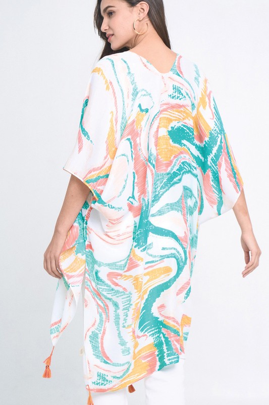 Watercolor Abstract Open Front Kimono