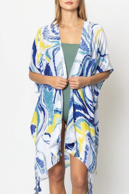 Watercolor Abstract Open Front Kimono