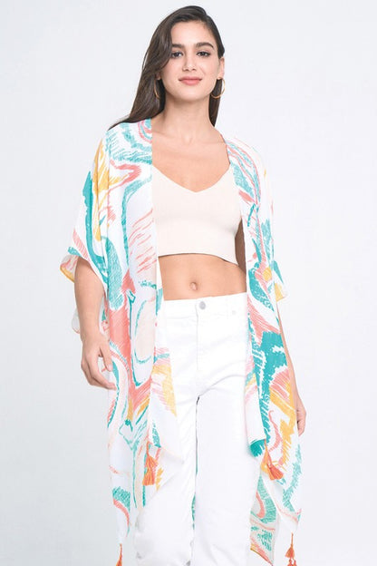 Watercolor Abstract Open Front Kimono