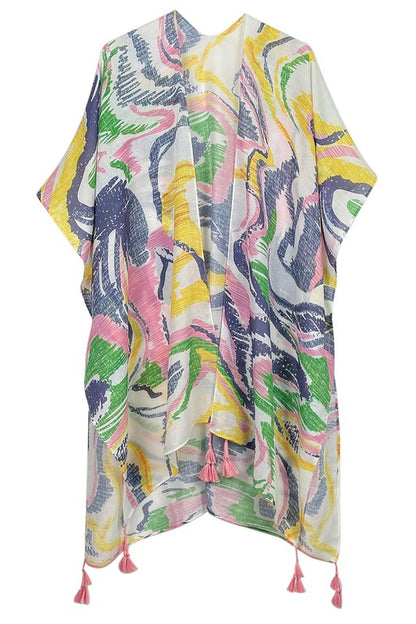 Watercolor Abstract Open Front Kimono