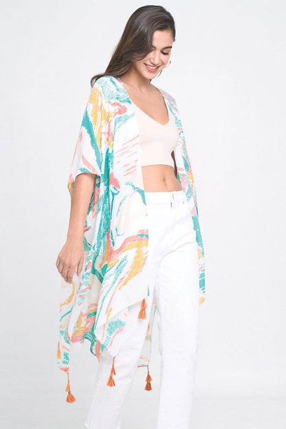 Watercolor Abstract Open Front Kimono