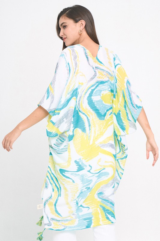 Watercolor Abstract Open Front Kimono