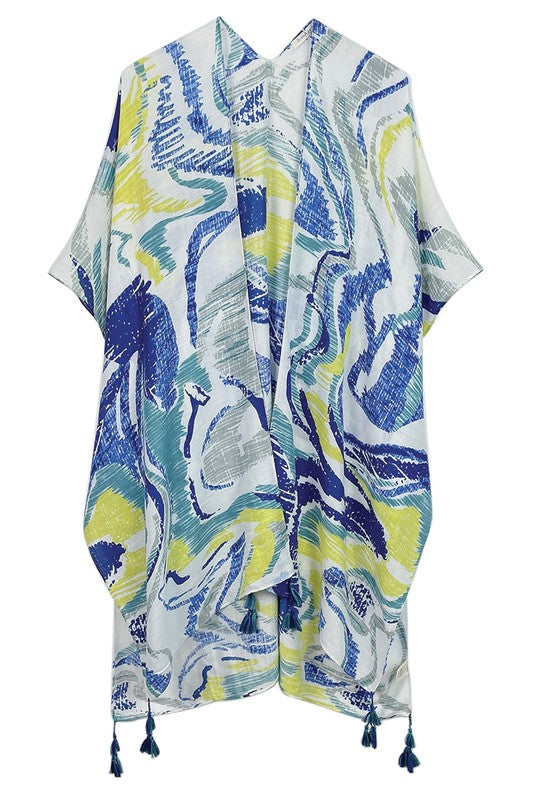 Watercolor Abstract Open Front Kimono