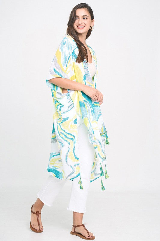 Watercolor Abstract Open Front Kimono